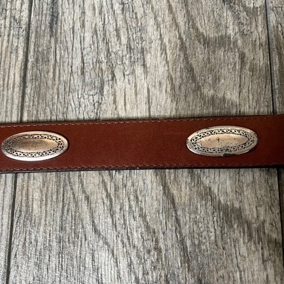 Vintage 90s Brighton Brown Leather Western Belt Silver Plated Buckle Size 32 - Picture 3 of 9